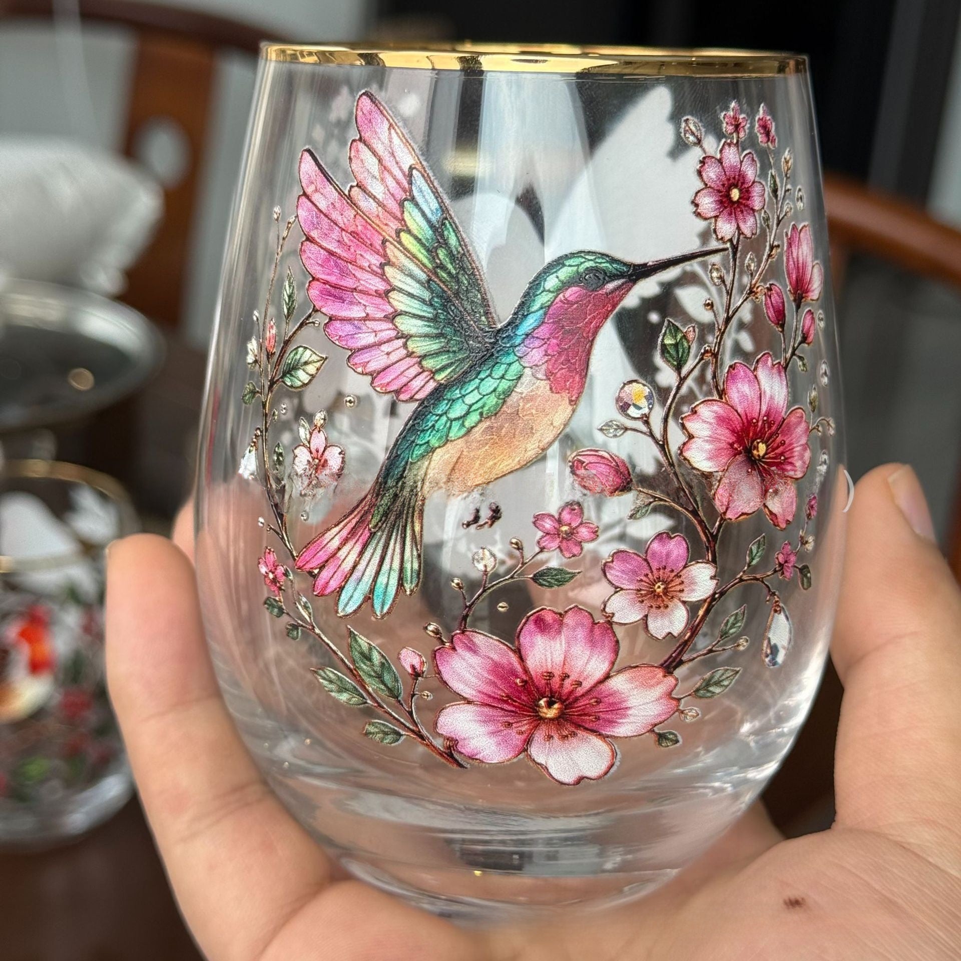 Hummingbird Design Glass Teacup