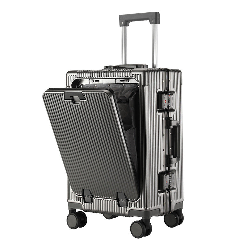 Front Opening Aluminum Frame Luggage Case with USB Charging